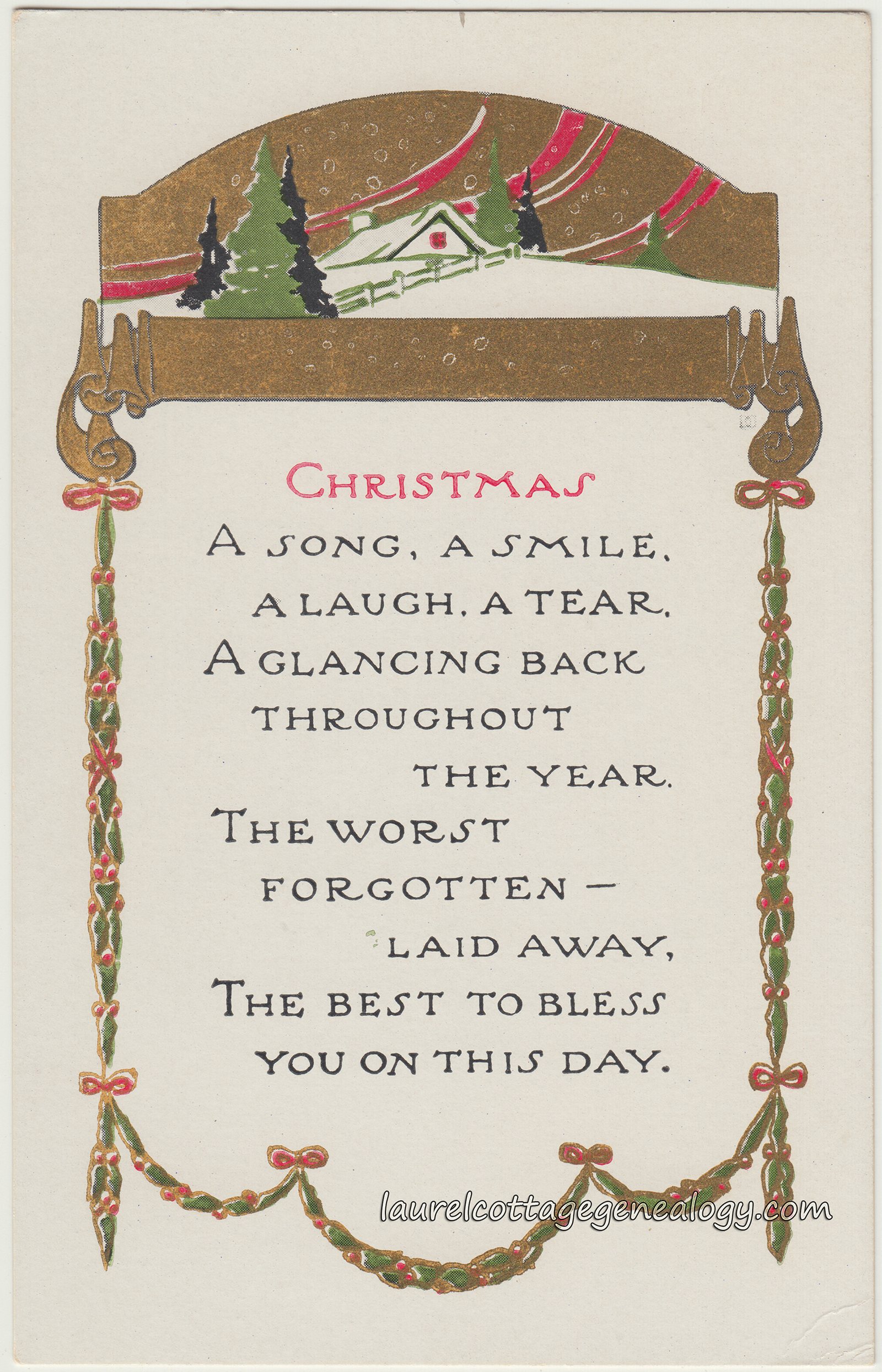 vintage christmas postcards with poems Laurel Cottage