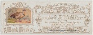 J P Roberts Druggist Book Mark tc1